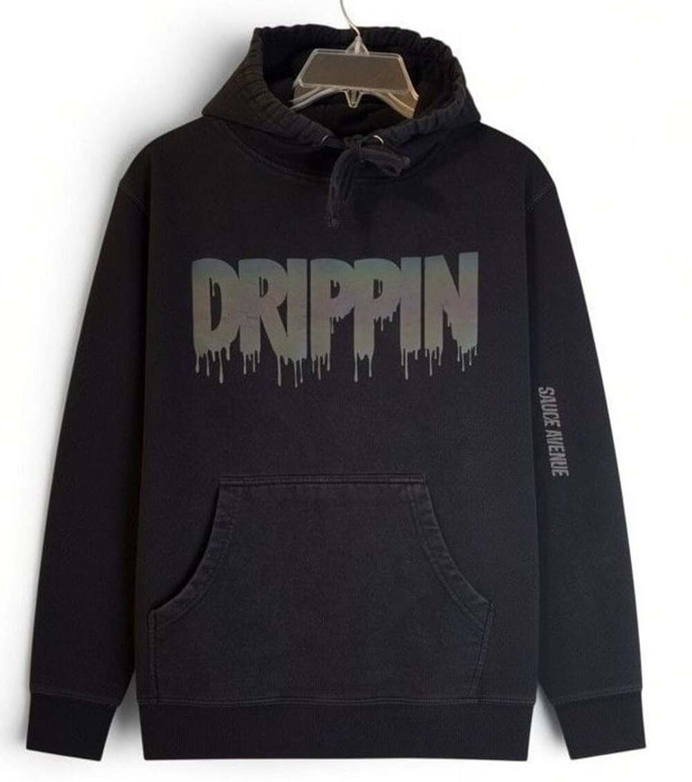 Sauce Avenue Drippin Iridescent Drip Hoodie Black Pullover Size S